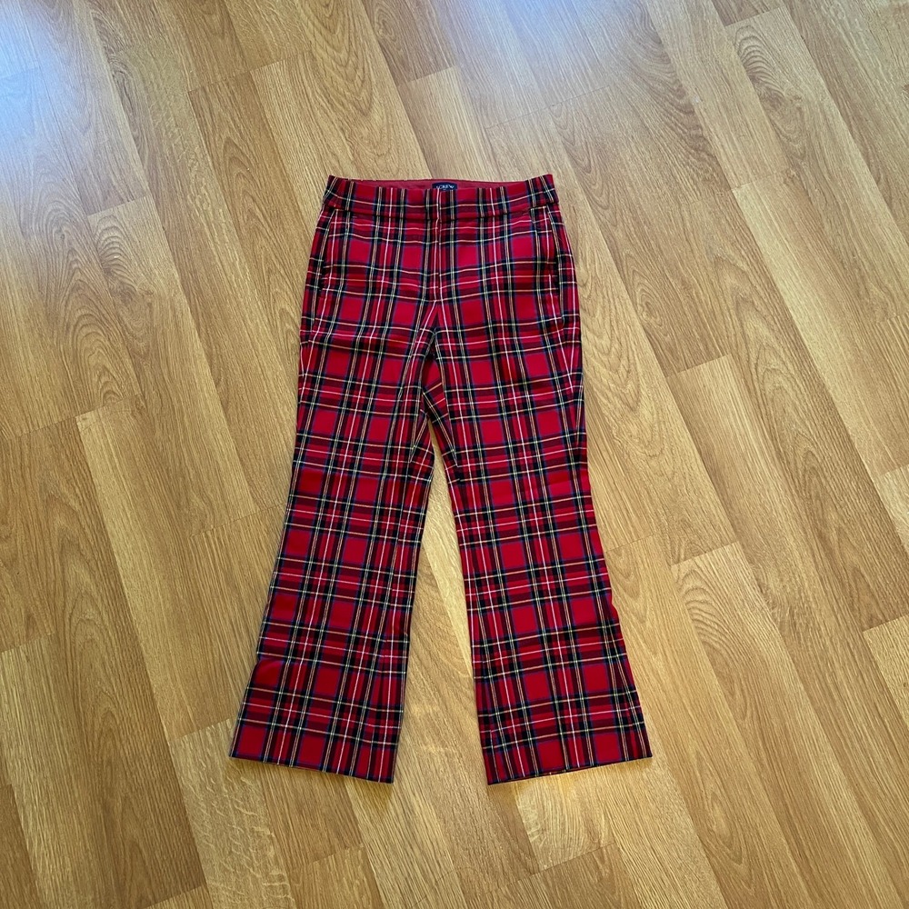J.Crew Kelsey Pant Red Stewart Plaid Tartan Trousers 0P Petite Holiday Preppy